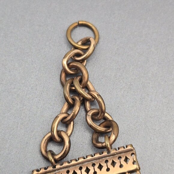 VTG Solid Copper Panel Link Bracelet 7" Geometric Cutout Designs Hook Clasp 50s - Picture 7 of 14